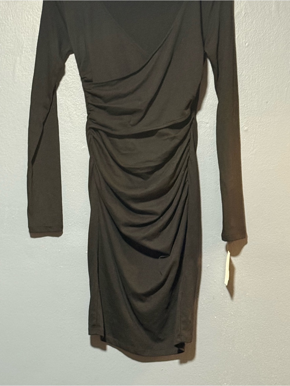 Leith Black Long-Sleeve Ruched Bodycon Dress